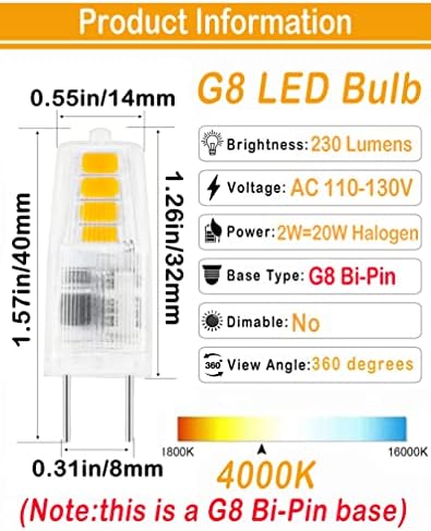 Led лампа Lamsky G8 4000K Естествен бял цвят, без да регулирате яркостта на ac 120 В, 2 W се Равнява на 20 W халогенна
