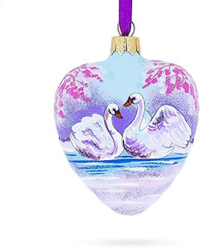 Влюбени Лебеди Коледна Украса във формата на Стъклен Сърцето