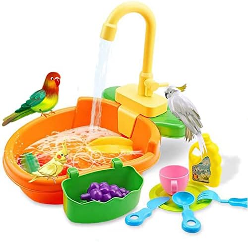 JZRH Parrot Автоматично играчки за баня с кран, многофункционална душ кабина, басейн за домашни любимци, купа за къпане на птиците с фонтан за малки животни, попугайчико?