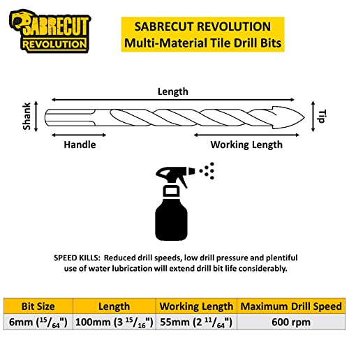 5 x SabreCut SCTBB6 15/64 x 3 15/16 (6 мм x 100 мм) Набор от Тренировки, за да плочки от различни материали за Керамика, Порцелан, Гранитогрес, Мрамор, с Твърда кутия За Съхранение