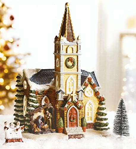 Стоки за дома Northeast Порцеланова Коледна църквата на Рождество Христово, на Миниатюрна Осветена Къща, Коледни Деревенское