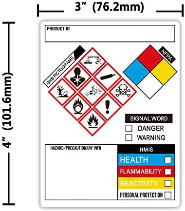 Етикети GHS, Етикети СДС OSHA за данни за химическа безопасност, Ролка с размери 3 x 4 инча с 260 стикери на